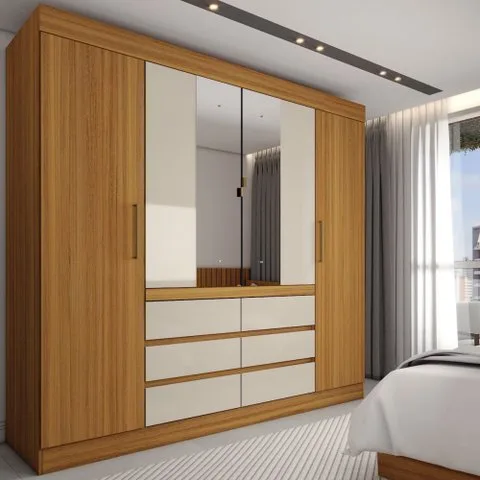 Guarda-roupa Casal Honey 4 Portas 6 Gavetas com Espelho - Panorama Móveis