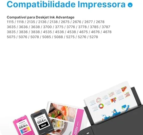 WISETA Cartucho de Tinta Compatível com HP 664 664XL Compatível com DeskJet Ink Advantage 1115 1118 2135 3775 3776 3835 3838 4535 4675 5275 não original (1 preto, 1 cor)