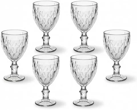 Jogo 6 Taças de Vidro Grande Diamond Bico Jaca 325ML Transparente Luxo para Vinho, Água e Drinks