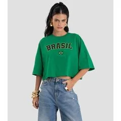 T- Shirt Feminina em Meia Malha Brasil Dianna Verde