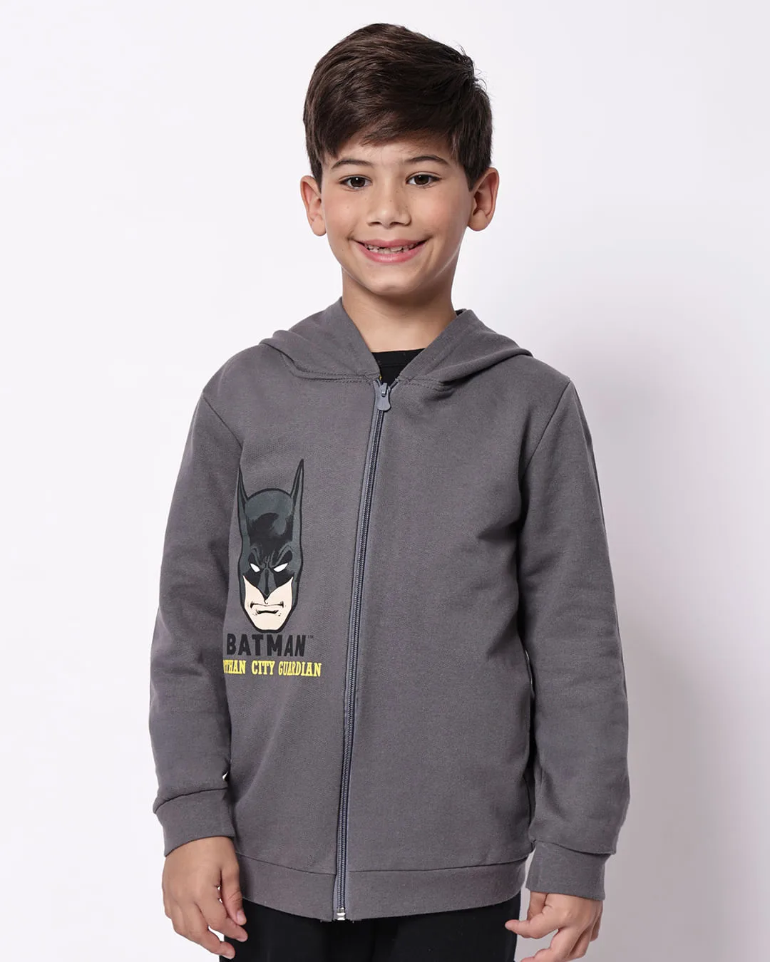 Jaqueta Moletom Infantil Algodão com Capuz DC Comics Batman Cinza