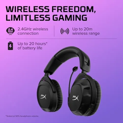 Headset Wireless HyperX Cloud Stinger 2 – Áudio Espacial DTS, Conexão 2,4 GHz, Bateria 20H, Conforto HyperX, Microfone Dobrável, Para Jogos e Streaming, Preto (676A2AA)