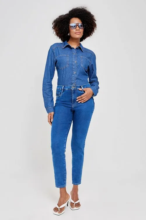 Calça Jeans Feminina Caedu Skinny Heart Amaciada Escura
