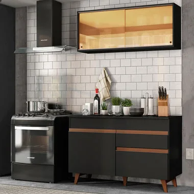 Armário de Cozinha Compacta 120cm Madesa Preto