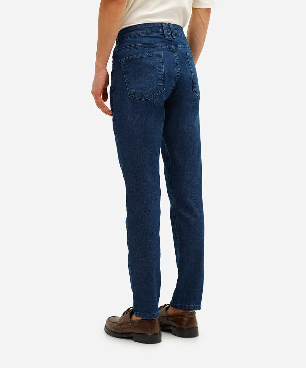 calça slim jeans com bolsos azul
