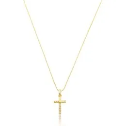 Gargantilha de Prata com Banho Malha Veneziana 45cm com Cruz Pequena com Zirconias - GG22404