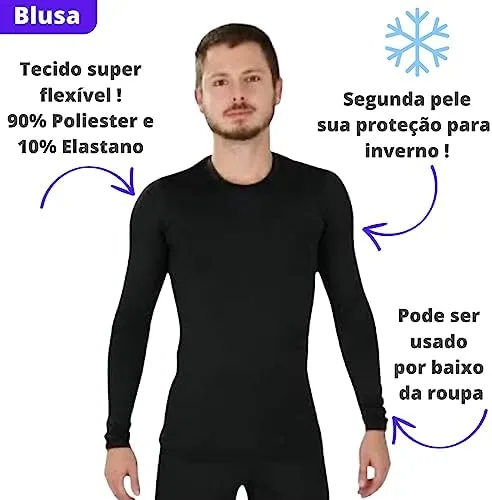 Conjunto Termico Masculino Segunda Pele Flanelado Pelucia Atoalhado Preto