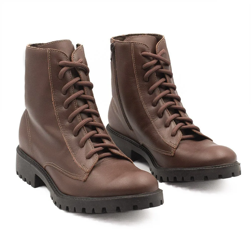 Bota Zatta Coturno em Couro Lina Marrom Marrom