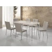 Conjunto Sala de Jantar Mesa Iza New Tampo MDF/Vidro 6 Cadeiras Natani New Yescasa