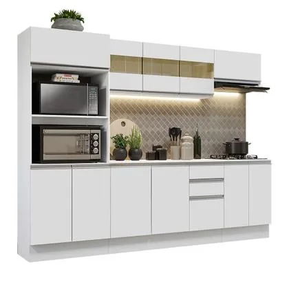 Cozinha Completa 100% MDF Madesa Smart 250 cm Modulada Com Balcão e Tampo