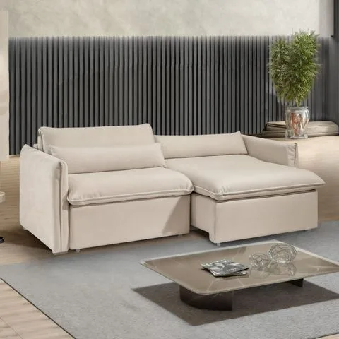 Sofá Cama Retrátil e Reclinável 200cm Aurora Boucle