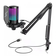 Microfone Gamer Fifine SuperFrame Edition SFM1, RGB, USB, Black, Com Braço Articulado