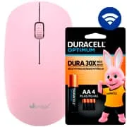 Mouse sem fio, 1200DPI, Rosa, MW251, App-Tech + Pilha Alcalina Duracell Pequena AA, Optimu...
