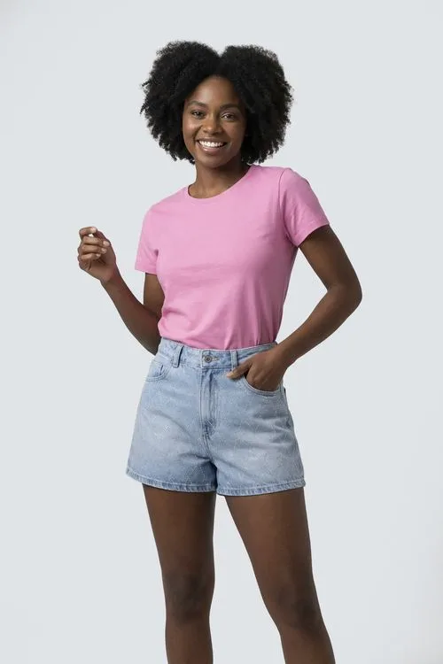 Shorts Jeans Feminino Curto Azul Claro com Brilho