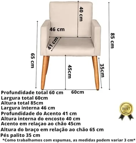 Kit 2 Poltronas Cadeira Decorativa para Sala de estar Cadeiras para Recepção Manicure Escritório Sala De Espera (BEGE)