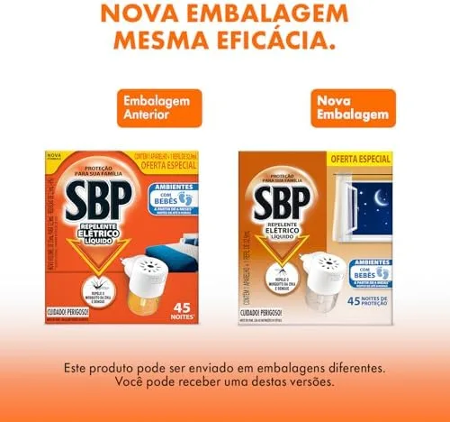 Repelente Elétrico Líquido SBP 45 Noites Novo Aparelho + Refil