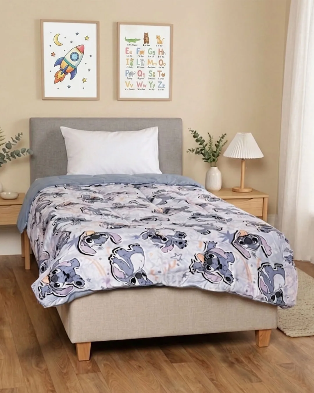 Edredom Dupla Face Solteiro Disney Stitch Arte & Cazza Azul
