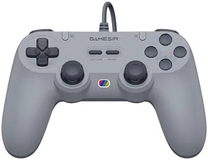 Controle GameSir Tegenaria Lite com Fio para Switch, PC, Android, iOS e Steam, Design Retrô Anos 90, Hall Effect Anti-Drift, 1000Hz Polling Rate, Baixa Latência, Botões Programáveis, Vibração Dupla - Cinza Retrô