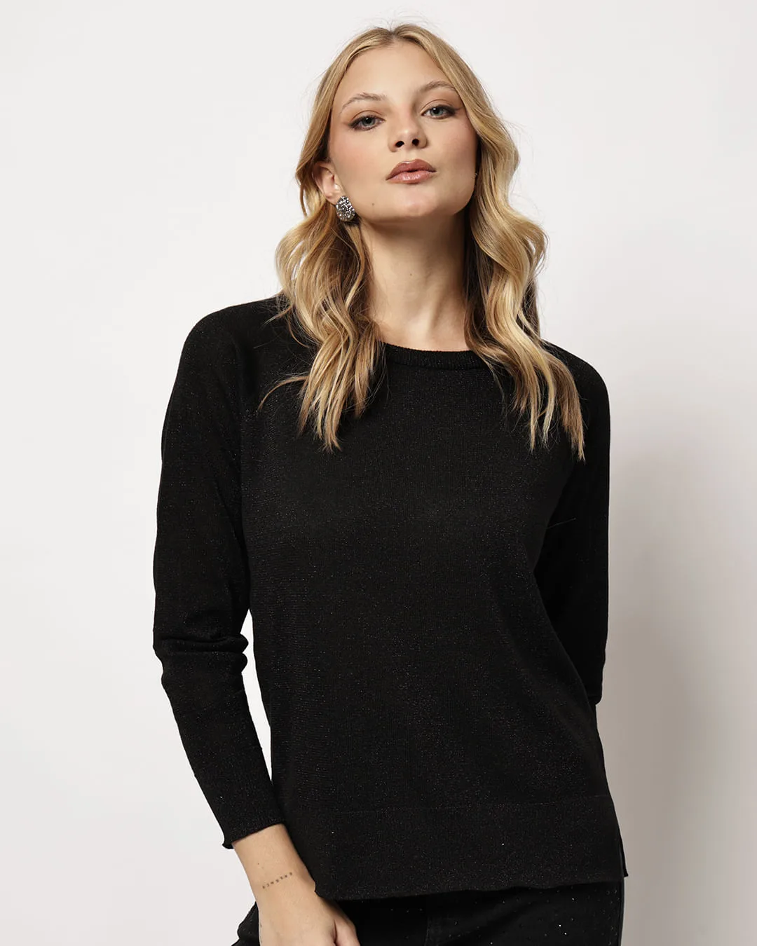 Suéter Feminino Tricô com Lurex Preto