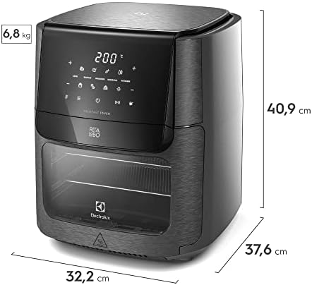 Electrolux Air Fryer Forno 5 x 1 12L 1700W Digital Espeto Giratório 2 Bandejas Antiaderentes 10 funções 7 Receitas aviso sonoro Fritadeira Elétrica sem Óleo Forno Bancada EAF90 Grafite 127V