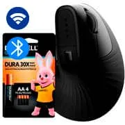 Mouse ergonômico sem fio, Vertical, 4000 DPI, Preto, MWBE08B, Ergo + Pilha Alcalina Durace...