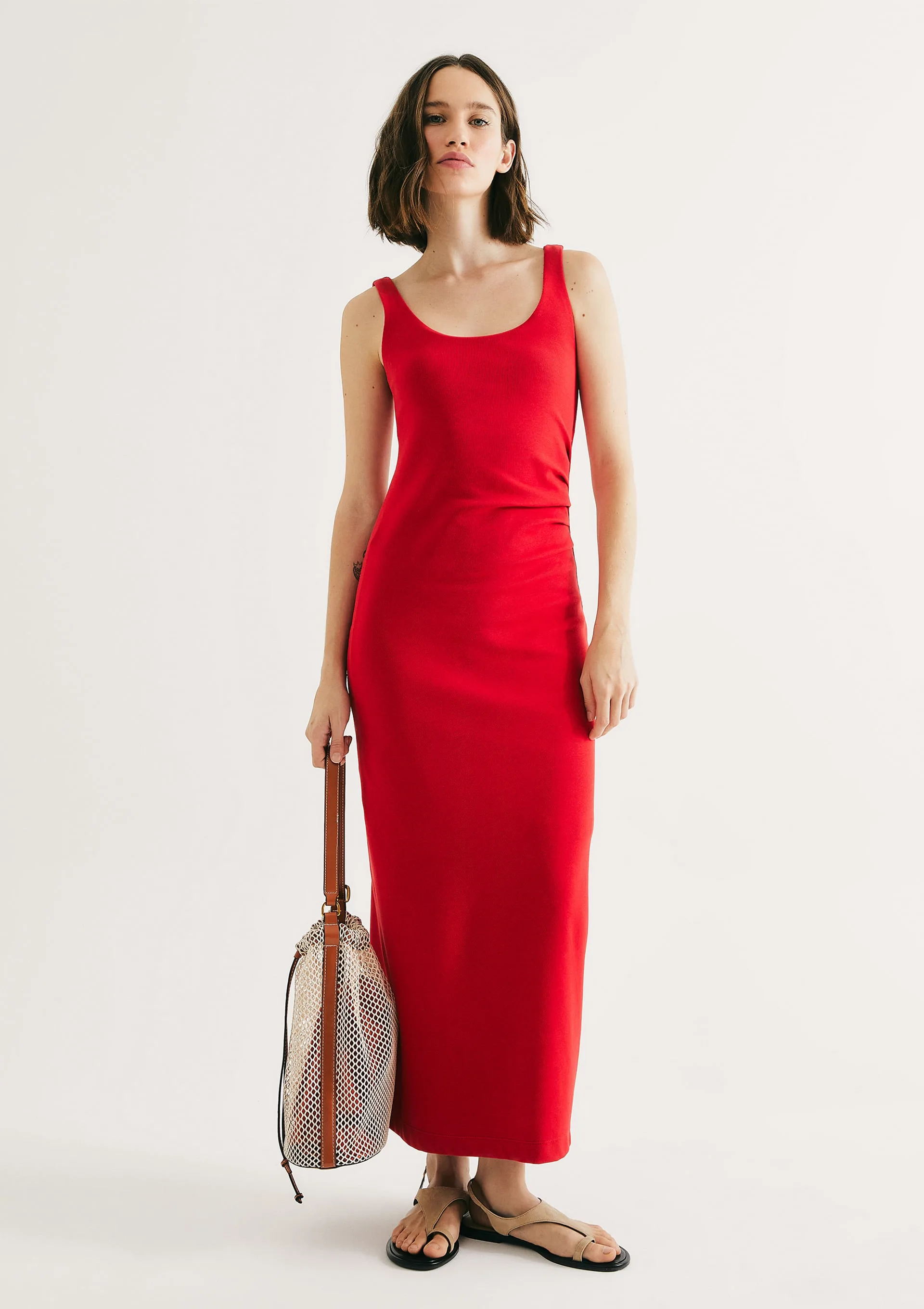 Vestido Midi Justo Em Ribana - Vermelho