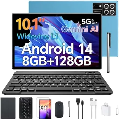 Tablet Xixaomiro S12, 10.1 Polegadas, Android 14, 8GB+128GB, acompanha Película, Caneta Stylus, Teclado, Mouse e Capa, Tela 1920x1200, Wi-Fi 5G, Câmeras 13MP e 5MP, Bateria 8000mAh (Azul)