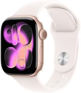 Apple Watch Series 11 GPS, Caixa em alumínio rosa‑dourado de 42 mm com Bracelete desportiva rosa leve - M/G