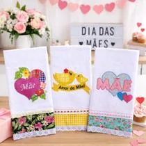 Pano de Prato Dia das Mães Bordado Kit 8 peças Lançamento