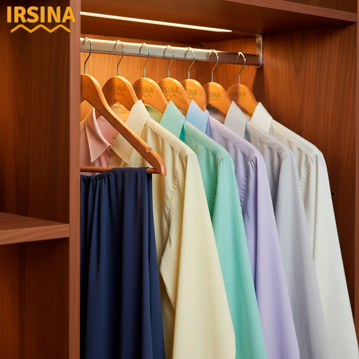 Kit 30 Cabides de Madeira Antiderrapantes IRSINA com Gancho Giratório