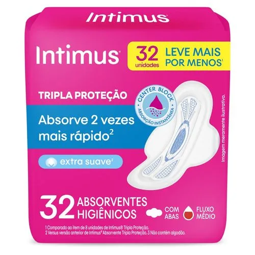 Absorvente Tripla Proteção Extra Suave com Abas 32 Unidades Intimus