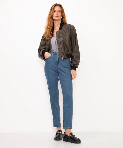 calça jeans mom básica cintura super alta azul