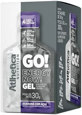 Atlhetica Nutrition GO! ENERGY NOW GEL (10 sachês de 30g) Guaraná com Açaí, Multicolorido.