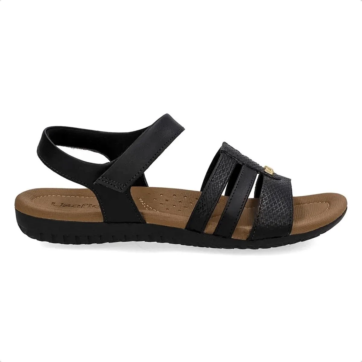 Sandália Usaflex Feminina Em Couro Fecho-Flex R18086