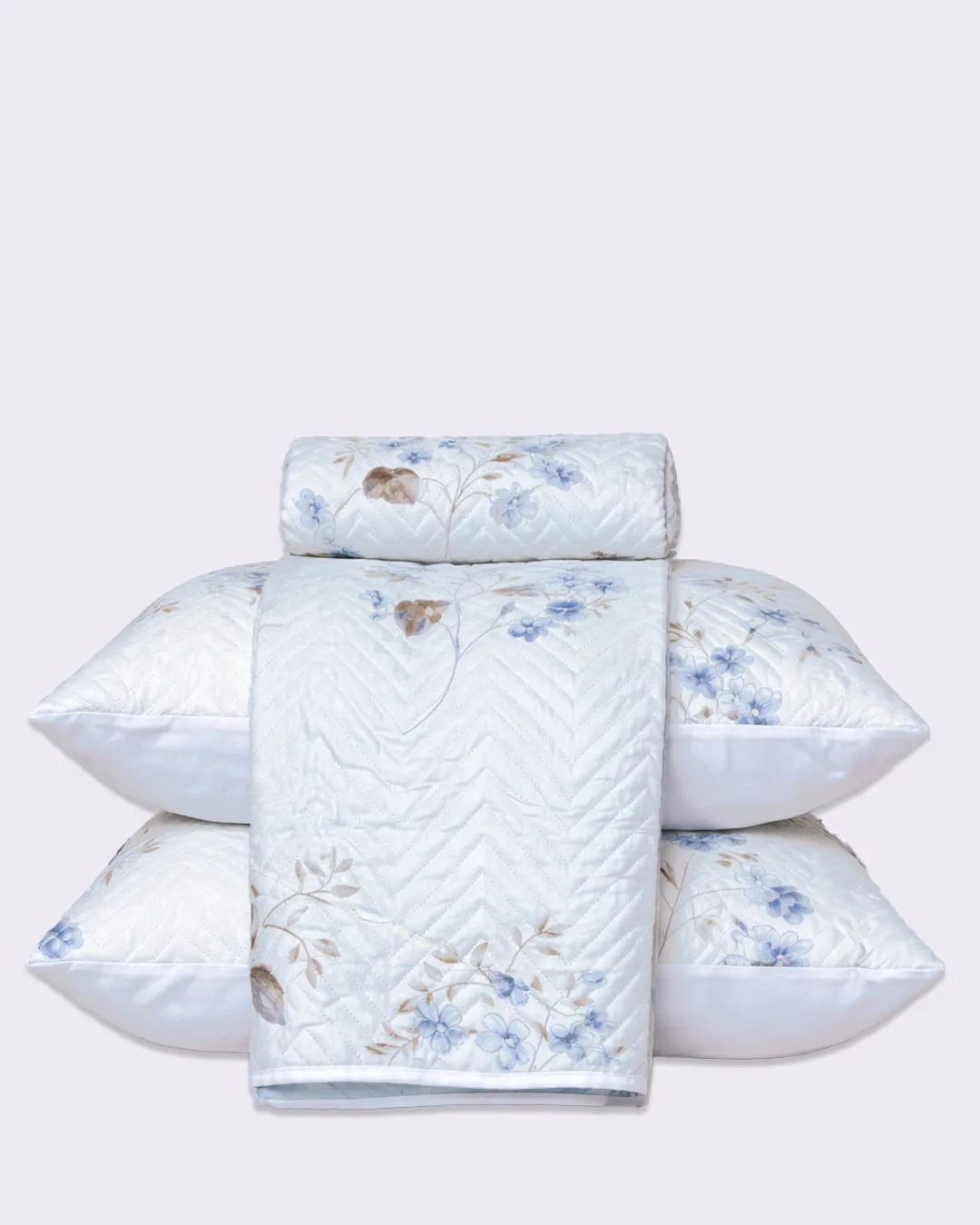 Kit Colcha Casal Queen 3 Peças Arte & Cazza Estampada Floral Azul