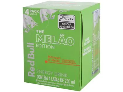 Bebida Energética Red Bull Energy Drink Edition Sugarfree Maracujá e Melão Zero Açúcar 250ml 4 Unidades