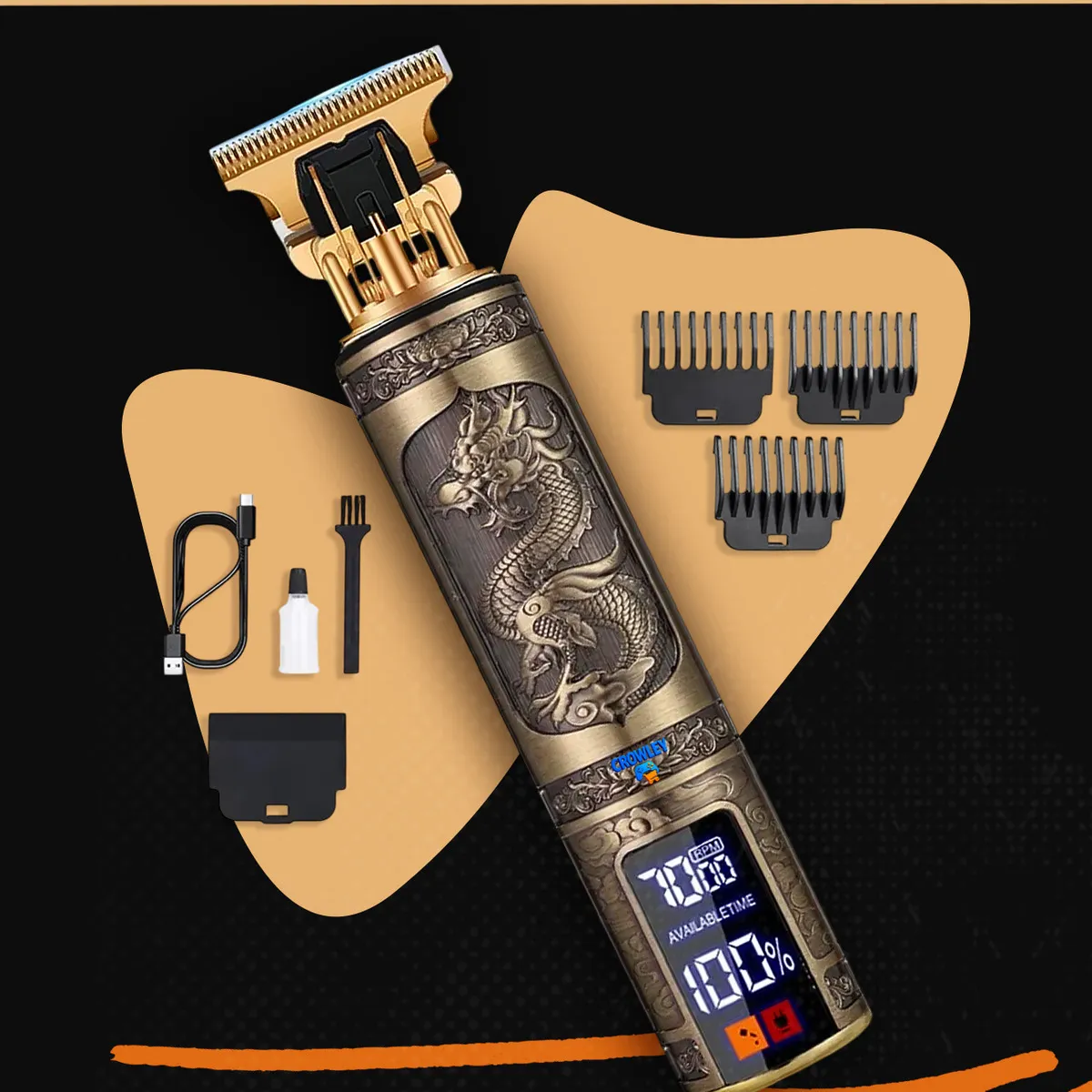 Maquina Barbear Maquininha Dragao Cortar Cabelo Barba Elétrica Aparador Depilador Intimo Pelos Masculino - Crowley