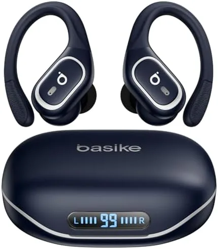 Basike Fone de Ouvido Bluetooth Sem Fio, TWS Áudio Estéreo Hi-Fi, 40H de Reprodução cam Display LED, Toque Inteligente, 3 Tamanhos de Pontas para Treinos e Corrida – Azul