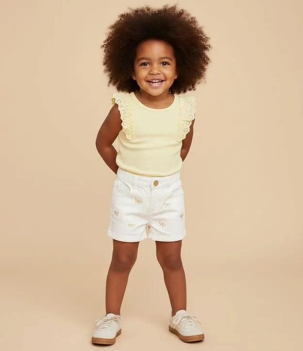 Short Infantil Clochard em Sarja com Estampa de Laços - Tam 1 a 6 Anos