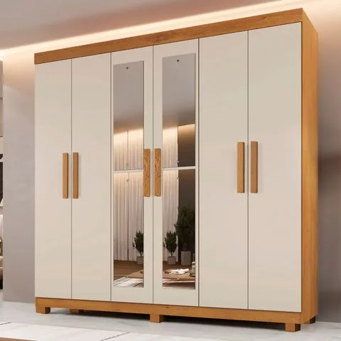 Guarda-roupa Casal 6 Portas 3 Gavetas com Espelho Mdf Parma
