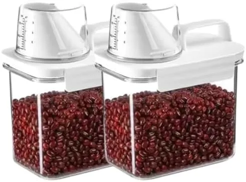 Pote Hermético Kit 2 Unidades 1100ml com Dosador e Copo Medidor, Dispenser Transparente com Vedação Anti Vazamento, Organizador para Grãos, Sabão em Pó e Mantimentos Cozinha e Lavanderia