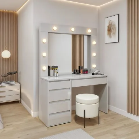 Penteadeira Camarim com Espelho e Lampada 5 Gavetas 100% MDF Anne Naturalle