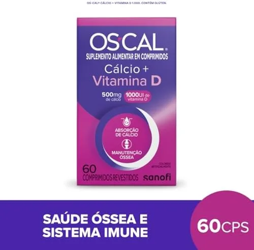 Os-Cal Suplemento alimentar de Cálcio e vitamina D, D-1.000, 60 comprimidos