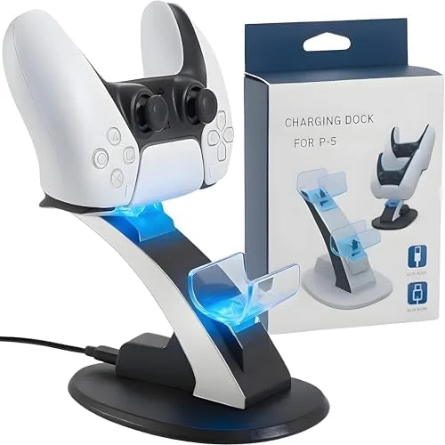 Base de Carregamento PS5 - Estação com Dock Duplo para Dois Controles com LED e Compatibilidade Total, Carregamento Rápido, Seguro e Proteção Contra Sobrecarga Suporte Ideal para Setup Gamer
