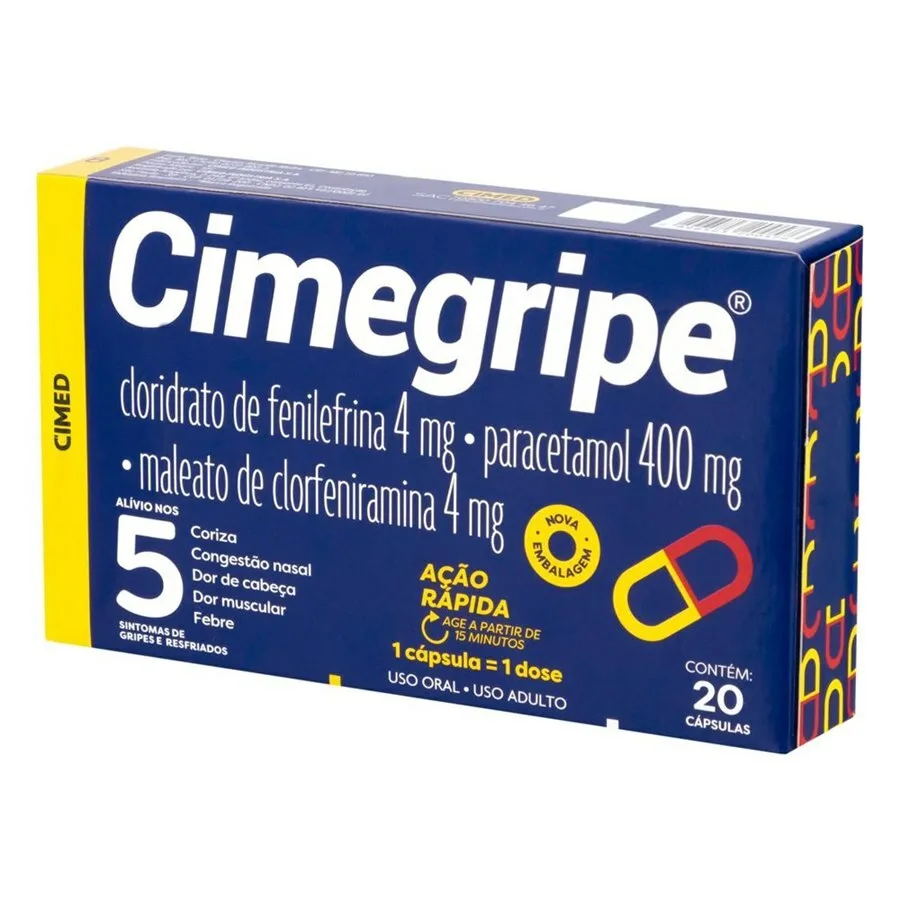 Cimegripe Cloridrato Fenilefrina 4Mg + Paracetamol 400Mg + Maleato De Clorfeniramina 4Mg 20 Cápsulas