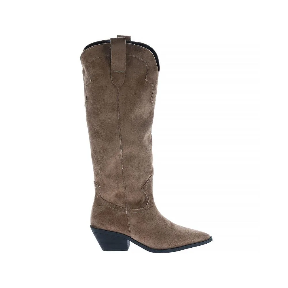 Lilly - Bota Country Cano Alto Camurça Bege