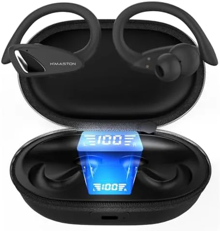H'MASTON Fone De Ouvido Sem Fio Esportivo Fone BLuetooth 5.3 Tws Com Luz Led Compatível com A Maioria dos Telefones RS-53 (Clássico-RS-53, Preto)