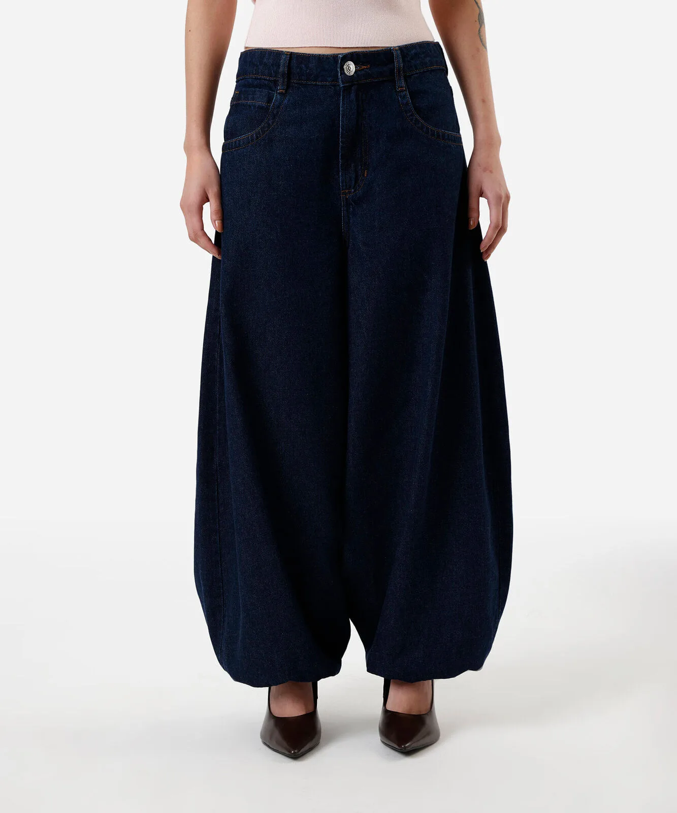 calça aladim feminina jeans cintura média azul