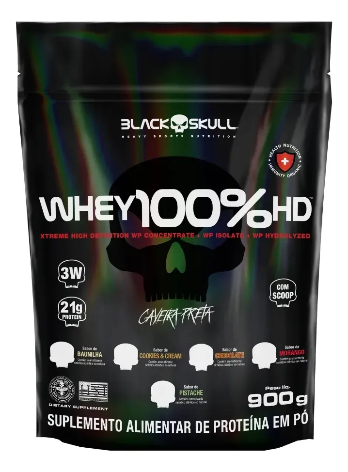 Whey 100% Hd 900g Concentrado E Isolado Black Skull Sabor Cookies & cream