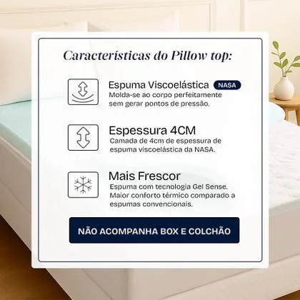Pillow Top Casal Viscoelástico Espuma da NASA 138x188x4cm BF Colchões